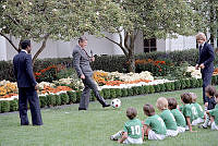 President Reagan Plays Soccer with Pelé and Steve Moyers