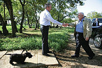 President Bush Greets Israeli Prime Minister at Prairie Chapel Ranch