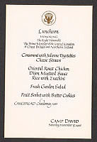 Menu for Luncheon at Camp David Honoring Prime Minister Thatcher