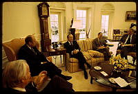 President Ford Discusses Aid to Cambodia with Senators and Advisors