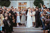 Tricia Nixon Cox and Edward Cox Depart from the North Portico