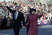 The Clintons Walk in the Inauguration Parade
