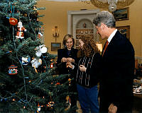 The Clintons Decorate Their Family Christmas Tree in the Yellow Oval Room