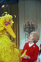 Pat Nixon Greets Big Bird