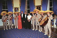Bill and Hillary Clinton Stand with President and Mrs. Zedillo with Performers in Blue Room
