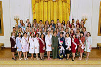 First Lady Laura Bush Poses with the Cherry Blossom Princesses