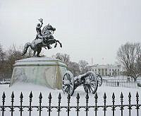 Statue of Andrew Jackson Blanketed in Snow