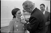 President Johnson Gives a Magnolia Blossom to Peggy Fleming