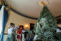 National Park Service Employees Set Up Blue Room Christmas Tree